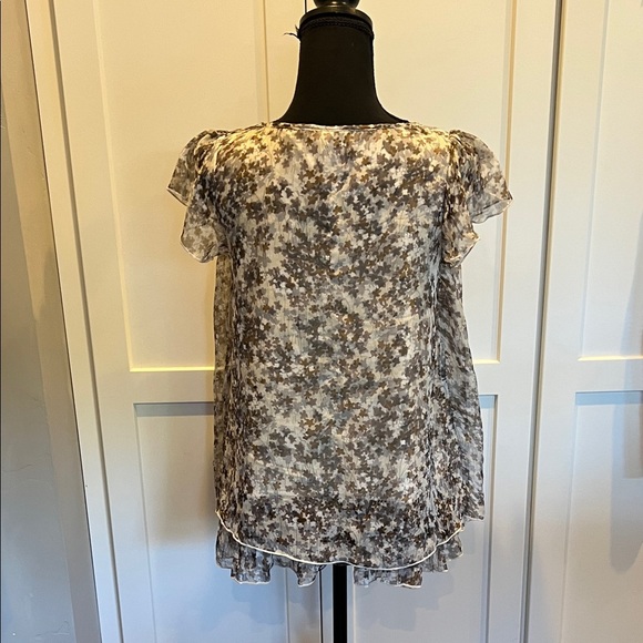 New Channel Abstract Floral Blouse in Cream and Brown Size M - Picture 4 of 6